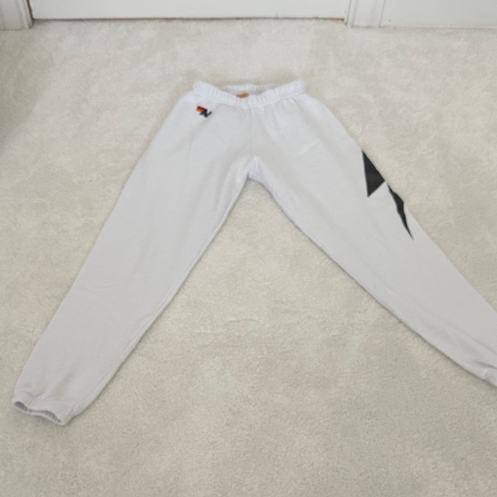 Aviator Nation Kids White sweatpants with Black lighting bult Stripes